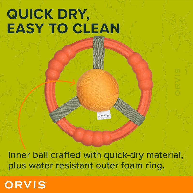 Orvis Dog Whitewater Toss Ring Floating Fetch Toy and Chew; High Visibility Wheel Shaped Frisbee Dog Toy - Floats in Water, Quick Dry, Easy to Clean, Squeaky Toy for Large Dogs, Aggressive Chewers 8 Inch - PawsPlanet Australia