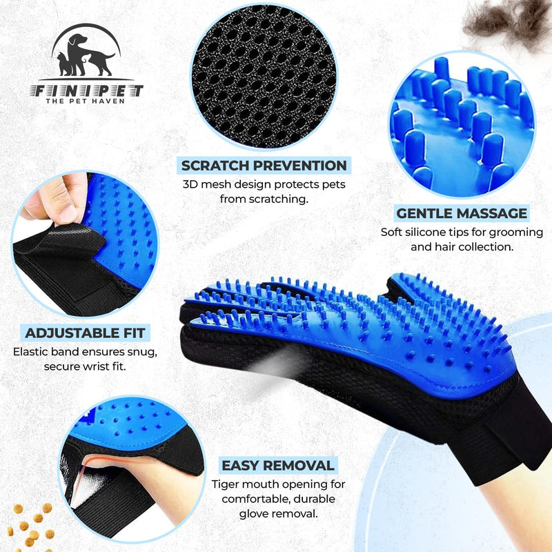 Pet Grooming Glove- pet washing Glove For Bathing-Pet Hair Remover glove For Cleaning Upgrade Grooming Brush For Long and Short fur- Efficient Washing Glove For Dogs & Cats -1 Pack [Right-Hand] Blue - PawsPlanet Australia