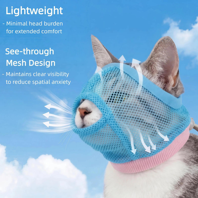 PUMYPOREITY 2 Pack Cat Calming Muzzle, Soft Breathable Mesh Cat Head Cover with Adjustable Strap, Calming & Anti-Bite Design for Grooming, Nail Trimming, Bathing and Vet Visits, S, Blue Small