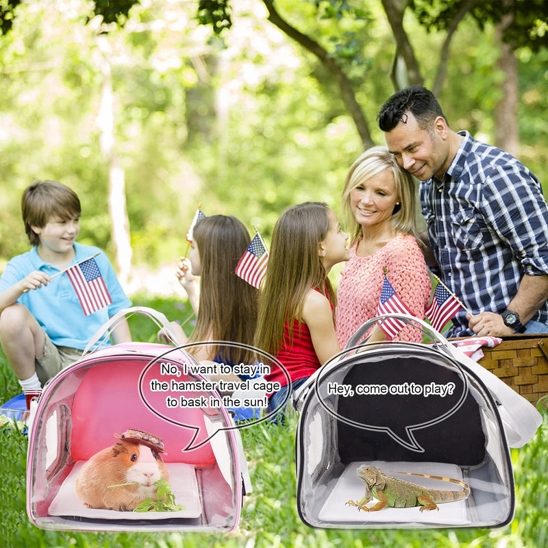 Small Animal Carrier Bag, Upgraded Portable Guinea Pig Carriers, Transparent Hamster Carrying Case, Reptile Rat Rabbit Bearded Dragon Hedgehog Carrier Bag for Travel, Hiking, Walking, Outdoor (Pink) Pink - PawsPlanet Australia
