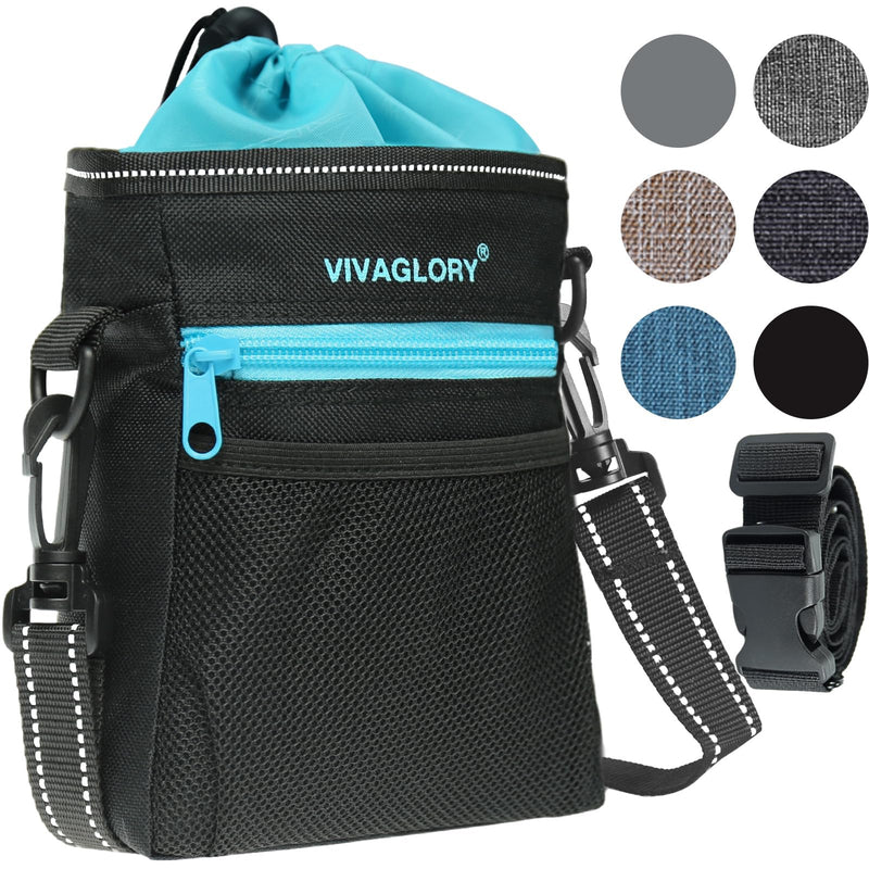 VIVAGLORY Dog Training Treat Pouch, 4Ways to Wear Dog Treat Bags, Built in Dog Waste Bag Dispenser Treats Training Bags with Reflective Adjustable Shoulder Strap, Black