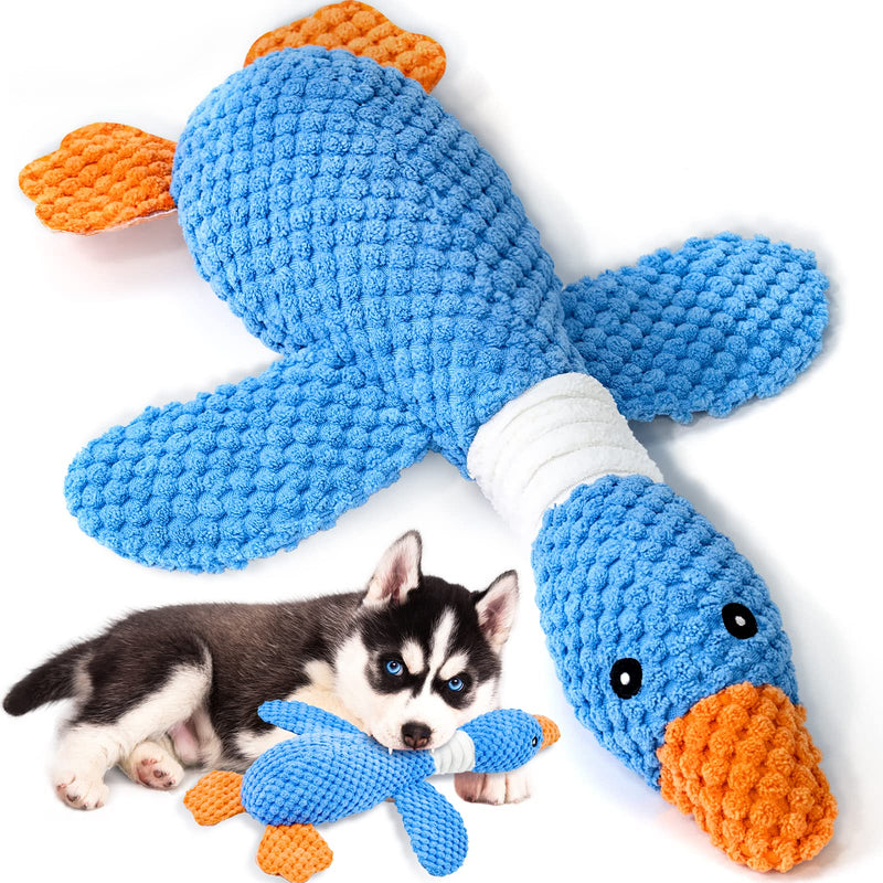 Vitscan Upgraded Goose Indestructible Dog Toys for Aggressive Chewers Small Medium Large Breed, Crinkle Squeaky Plush Dog Puppy Chew Toys for Teething, Duck Puppy Toys Blue goose - pineapple plush