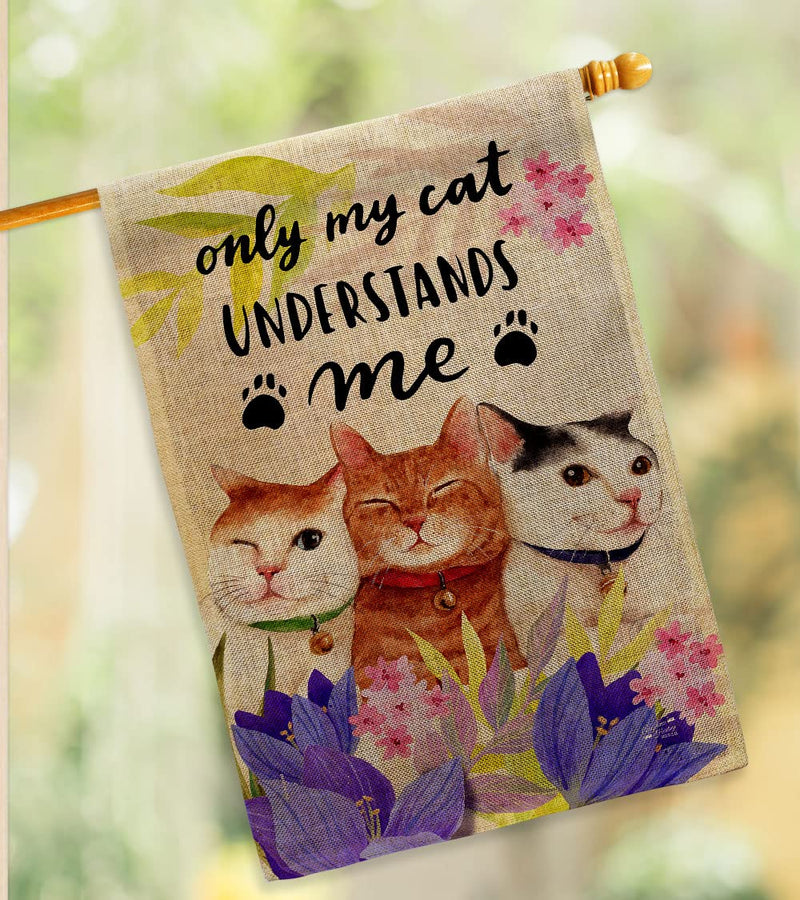 My Cat Understand Burlap House Flag Pack Kitten Meow Spoiled Paw Fur Pet Nature Farm Animal Creature Vintage Applique Banner Small Garden Yard Gift Double-Sided, Made in USA - PawsPlanet Australia