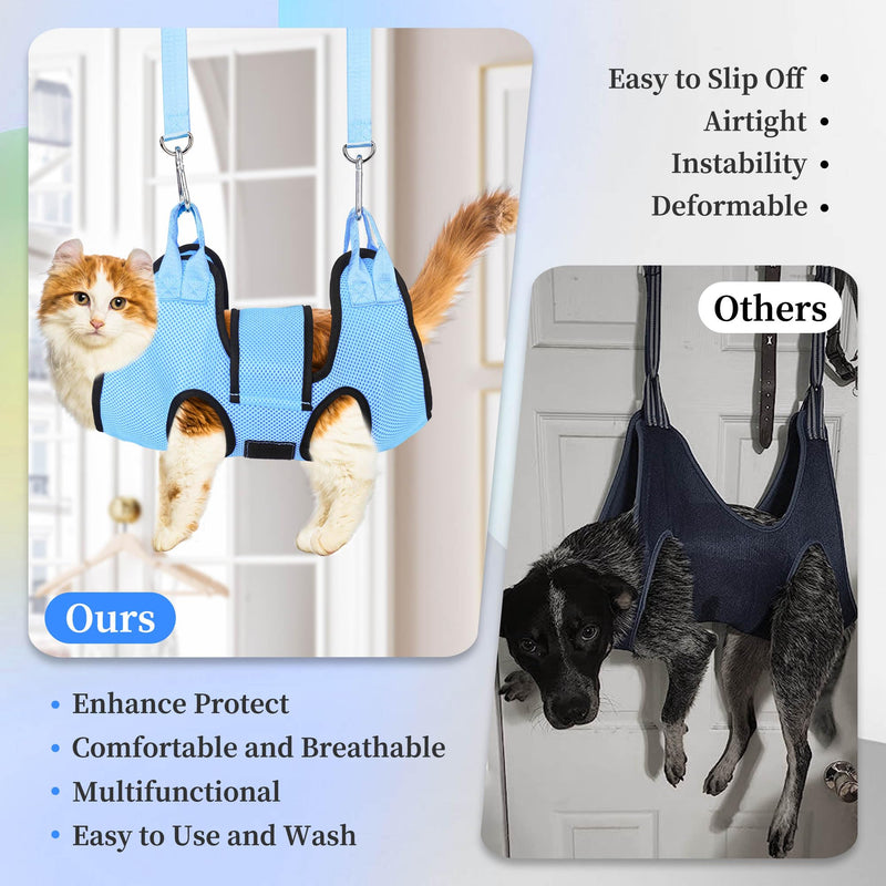 PatiencET Cat Grooming Hammock for Nail Trimming Pet Hammock for Small Dogs with Security Strap Dog Sling for Nail Clipping with Clippers Nail File and Pet Comb (Cerulean XS) Cerulean - PawsPlanet Australia