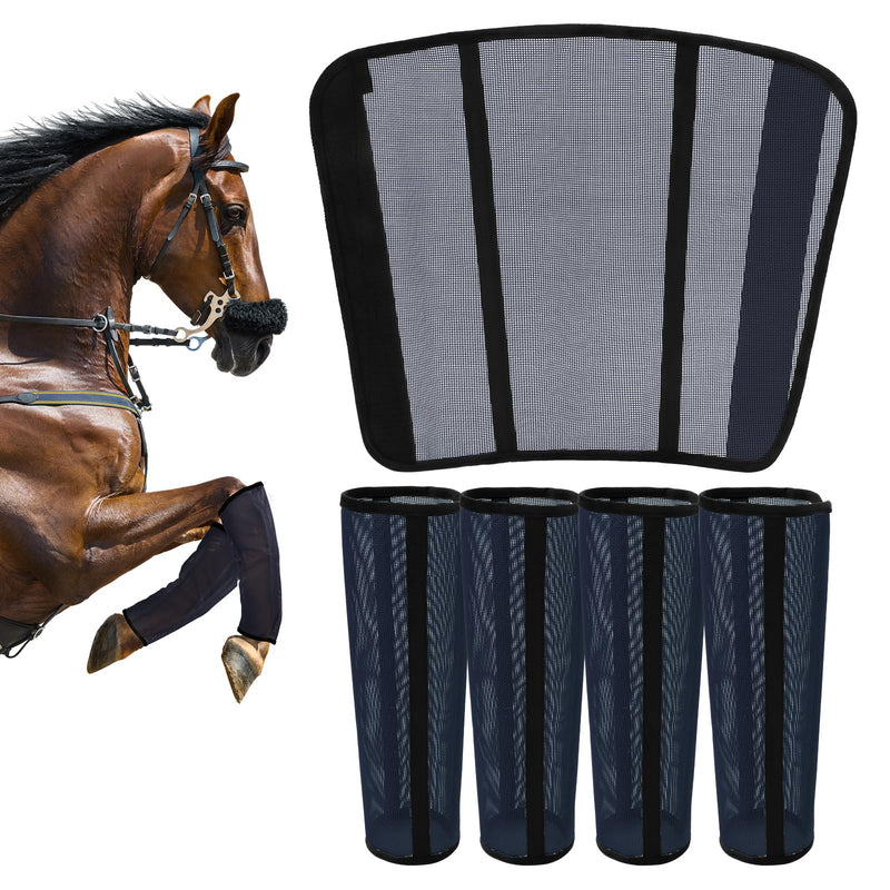 Fly Boots for Horses Set of 4 – Innovative Curved-Edge Design, Anti-Sag Stays, Breathable Mesh Leg Protection, Reduces Stomping & Fatigue, Comfort Fit for Medium to Large Horses - Dark Blue