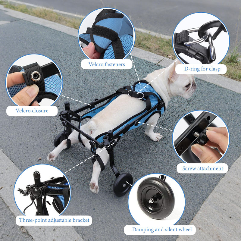 Dog Wheelchair for Back Legs, Two-Wheel Hind Leg Wheelchair, Adjustable Dog Leg Brace and Hip Support for Rear Leg Hind Limbs Disabled Arthritis Paralyzed Injured Small Dogs Cats (Blue, S) Blue