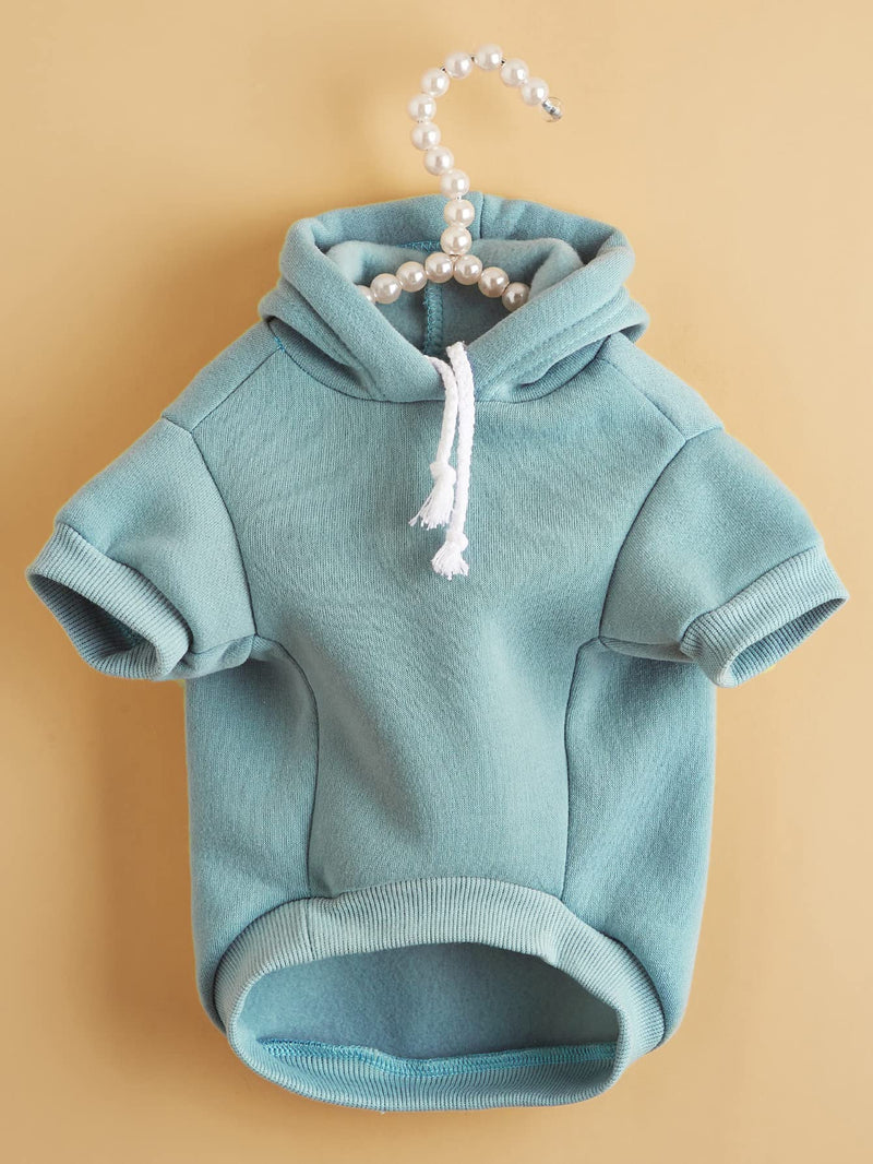QWINEE Basic Dog Hoodie, Dog Warm Jacket, Cat Apparel, Dog Shirt, Dog Clothes for Puppy Kitten Small Medium Dogs Cats Cadet Blue M - PawsPlanet Australia