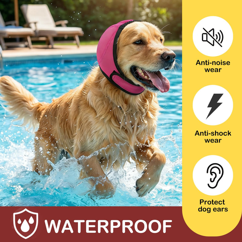Dog Ear Muffs & No-Shake Ear Wrap – Waterproof Calming Hoodie for Thunder,Swimming, Bath & Noise Anxiety Relief | Quick-Dry Dog Head Wrap for Aural Hematoma Prevention, Grooming, Fireworks, Vet Visits L Grey
