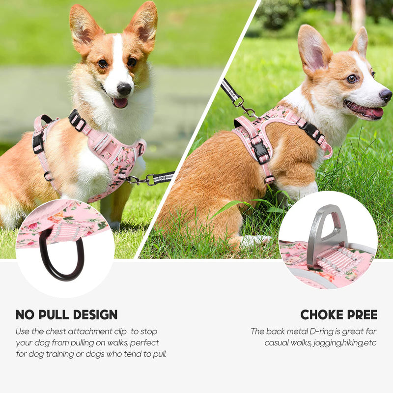 Timos No Pull Dog Harness, Release at Neck Reflective 3 Snap Buckles Adjustable No Choke Pet Vest with Front & Back 2 Leash Clips, Soft Padded Control Training Handle for Small Medium Large Dogs Medium (Pack of 1) Normal-Pink - PawsPlanet Australia