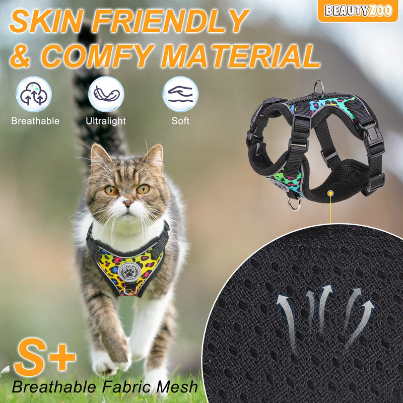 BEAUTYZOO Escape Proof Cat Harness and Leash for Walking, Soft Adjustable Cute Vest for Small to Large Cats, Reflective Breathable Easy-Control Outdoor Jacket, Kitten Harness and Leash Set, Leopard, M Medium (Chest: 16 - 20") Leopard Print