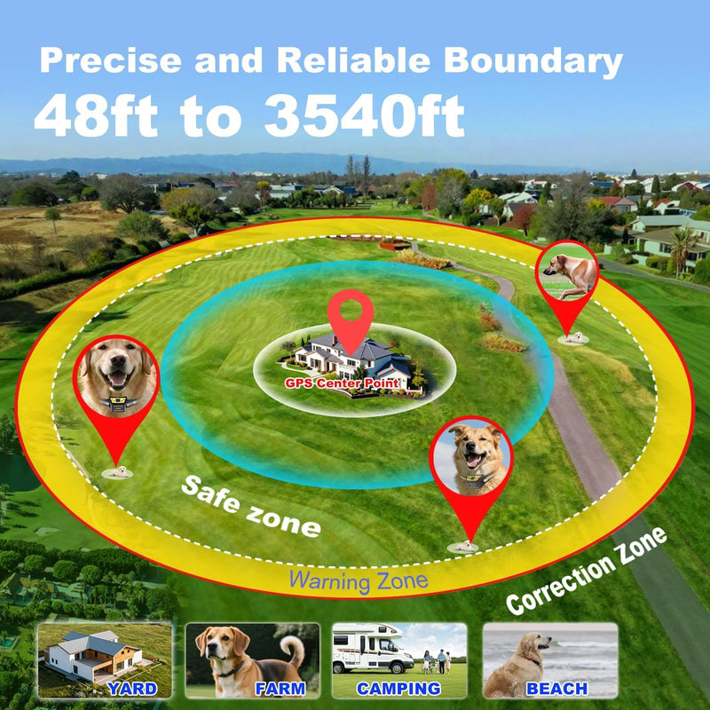 Plkm Dog Wireless GPS Fence Pet Electric Fence Containment System, Adjustable Control Range Warning Strength, Wireless Charging GPS Wireless Dog Fence, Fully Sealed Waterproof Collar Receiver Black