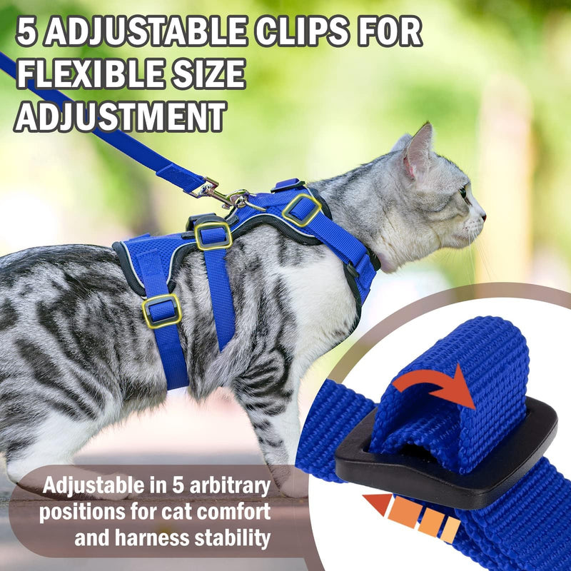 PUPTECK Cat Harness and Leash Set Escape Proof for Walking, Breathable Mash Vest Adjustable Harness for Cats Puppy Small Animals, Reflective at Night, Blue Medium M: Neck 11.4"-15.3", Chest 12.8"-20" - PawsPlanet Australia