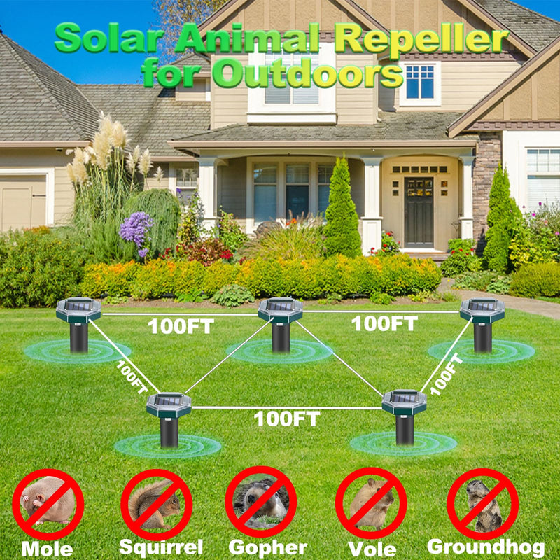 10 Pack Mole Repellent Solar Powered Snake Repellent for Yard- Ultrasonic Pest Repeller Gopher Rodent Rat Mouse Groundhog Skunk Chipmunk Vole Remover for Lawns Garden Yard Outside(10) 10