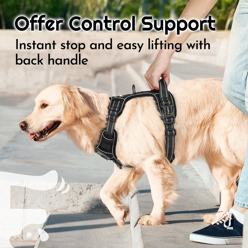 Eagloo Dog Harness for Large Dogs, Easy Wearing with 3 Quick-Release Buckles, Adjustable No Pull Pet Harness with MOLLE System, No Choke Reflective Vest with Control Handle, Black, XL X-Large - PawsPlanet Australia
