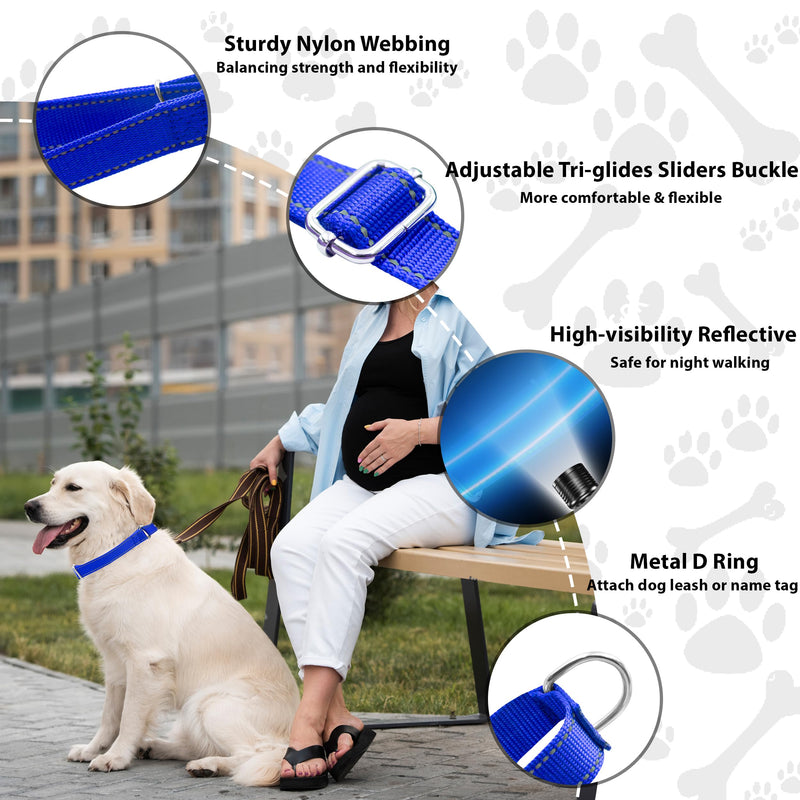 Martingale Dog Collar, Slip Martingale Collar with No Buckle, Adjustable Pet Trainning Collar for Small Medium Large Dogs, Reflective Heavy Duty Nylon No Pull Martingale Collar, M, Navy Blue Medium(Length:15-21'', Width:1'') - PawsPlanet Australia