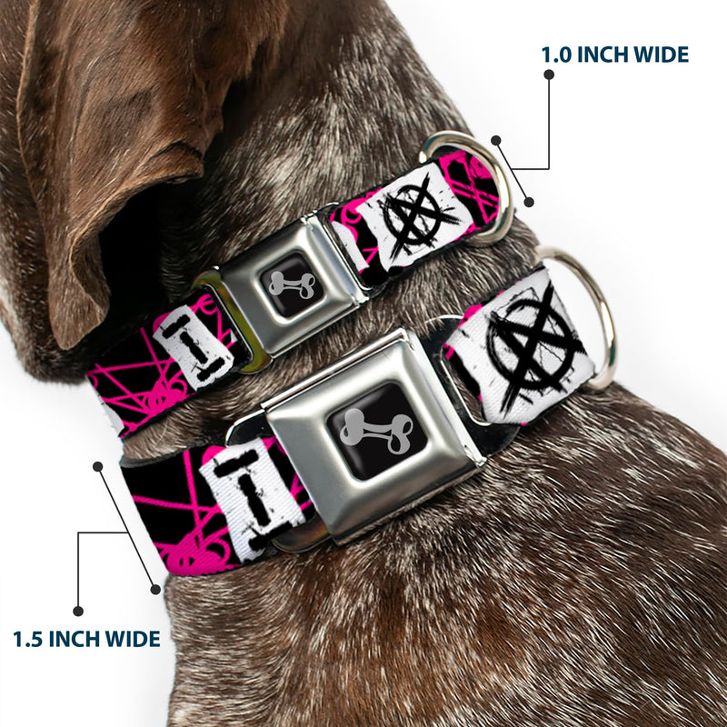 Buckle-Down Dog Collar Seatbelt Buckle I Heart Punk Rock Safety Pins Black Fuchsia White 11 to 17 Inches 1.0 Inch Wide, Multicolor (DC-W30917-M) 1" Wide - Fits 11-17" Neck - Medium - PawsPlanet Australia