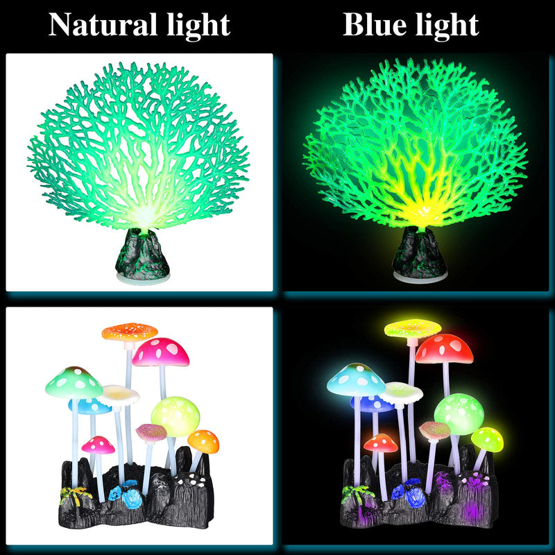 Frienda 8 Pieces Glowing Fish Tank Decorations Plants with 2 Style Glowing Kelp, Sea Anemone, Simulation Coral, Jellyfish, Lotus Leaf, Mushroom for Aquarium Fish Tank Glow Ornament - PawsPlanet Australia