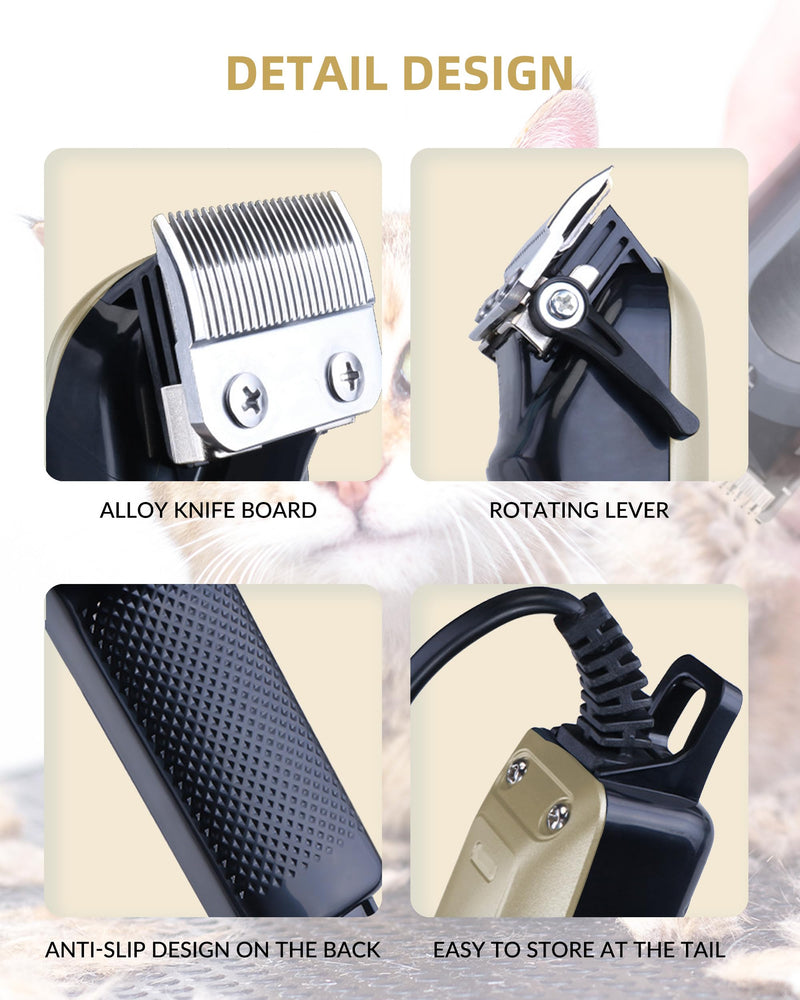 Dog Clippers for Grooming with 12V High Power Plug-in for Thick Heavy Coats Quiet, Pet Electric Professional Hair Grooming Clippers kit with 10 Metal Guard Combs Brush for Dogs Cats Pets (Gold) Gold - PawsPlanet Australia