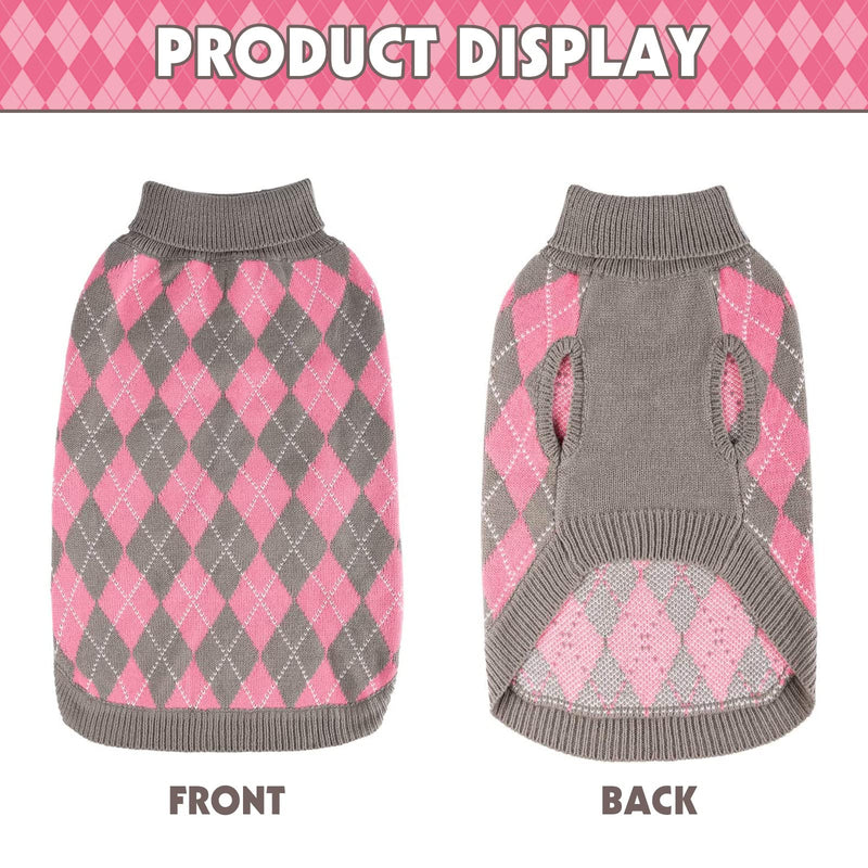 PAWCHIE Classic Dog Sweater Knit Turtleneck, Plaid Knitwear Sweaters, Warm Clothes for Small to Large Dogs… S Grey & Pink - PawsPlanet Australia