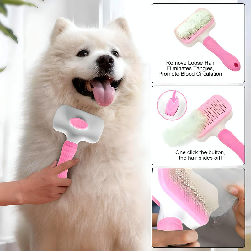 Generic Pink Cat grooming brush, Pet hair brush with Massage Particles, Self Cleaning Dematting Comb for Dogs and Cats, Easy to Use, Ergonomic Handle Design - PawsPlanet Australia