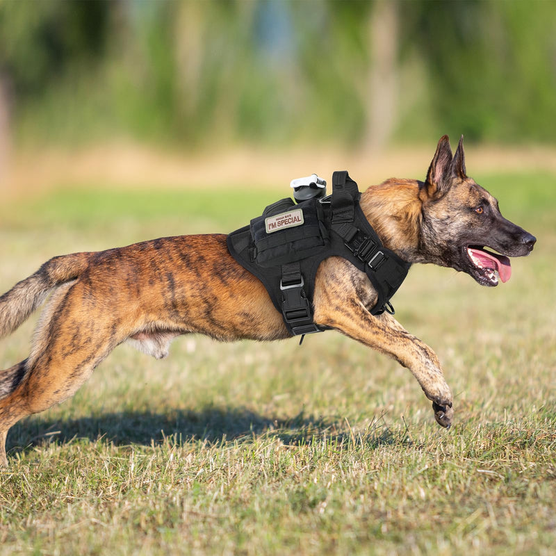 rabbitgoo Tactical Dog Harness for Large Dogs, Heavy Duty Dog Harness with Handle, No-Pull Service Dog Vest Large Breed, Adjustable Military Dog Vest Harness for Training Hunting Walking, Black, L - PawsPlanet Australia