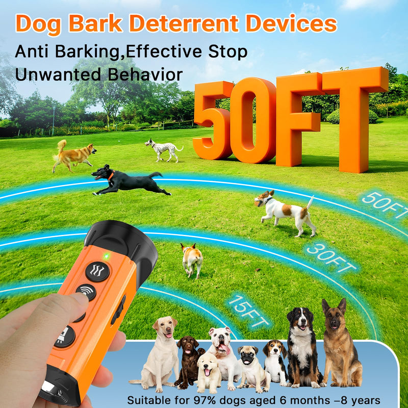 Dog Bark Deterrent Device,3X Anti Barking Device,6 Training Modes&4 Using Scenarios Dog Whistle to Stop Barking,50FT Range Ultrasonic Dog Repeller,Indoors&Outdoors Dog Barking Silencer orange