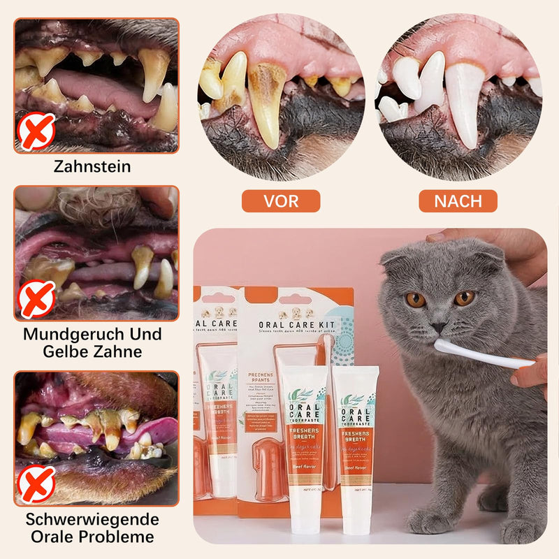 2-Piece Dog Dental Care Set, Dog Toothpaste Against Bad Breath and Tartar, Dental Care for Dogs and Cats, Removes Plaque and Bad Breath