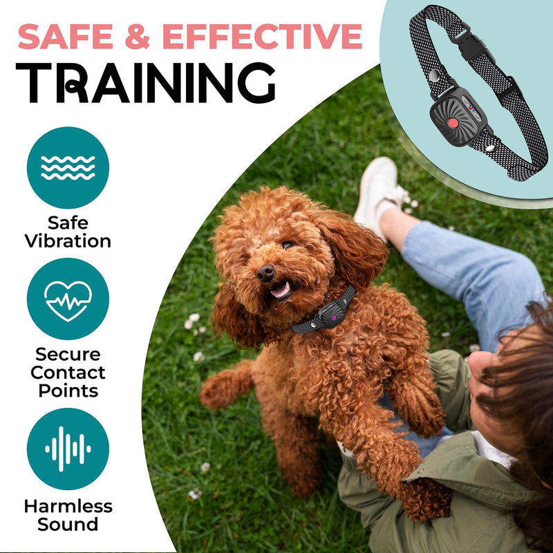 2 Pack Bark Collar for Small Dogs, No Shock Anti Bark Collar, Rechargeable Anti Barking Collar w/2 Vibration & Beep Modes, Waterproof Shockless Smart Dog Stop Barking Control Device 2 Pack Black-2Pack