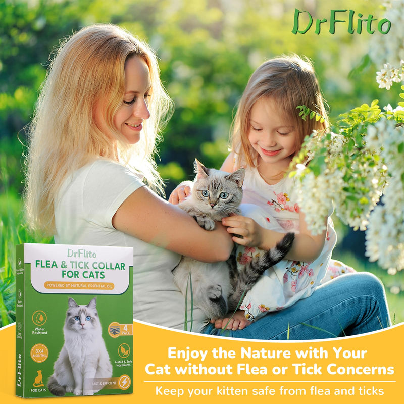 4 Pack Natural Flea Collar for Cats,Cat Flea and Tick Treatment,32 Months Protection Flea and Tick Prevention for Cats,Waterproof Cat Flea Collar,Adjustable Cat Flea and Tick for Kittens & Adult Cat