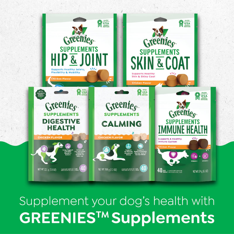 Greenies Supplements Calming Chews for Dogs Chicken Flavor, 80 Count Soft Chews Dog Calming Supplements, 4.7 oz Container - PawsPlanet Australia