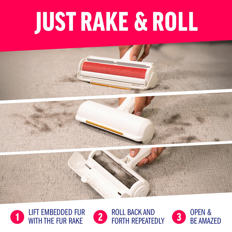 ChomChom Roller & Rake – Reusable Pet Hair Removal Roller with Rake Attachment for Cat & Dog Fur on Furniture, Couch, Carpet, Car, Rugs, Bedding & More– Portable, Eco-Friendly - PawsPlanet Australia