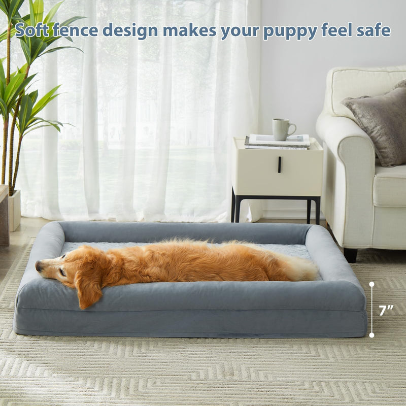 WNPETHOME XL Extra Large Dog Bed, Washable Dog Couch with Removable Waterproof Cover, Orthopedic Large Pet Sofa Bed with Bolster Sides for Sleeping Grey X-L (41x28x7in) - PawsPlanet Australia