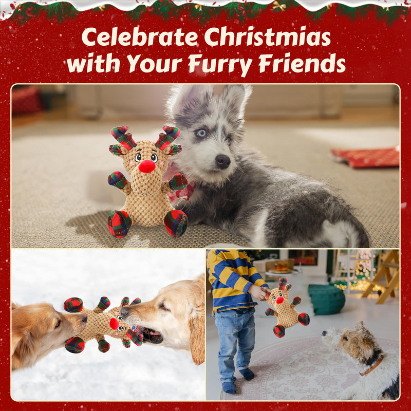 Squeaky Dog Toys, Dog Chew Toys with Crinkle Paper for Puppy, Small, Medium, Large Dogs, Interactive Pet Holiday Toys for Training and Reducing Boredom Elk - PawsPlanet Australia
