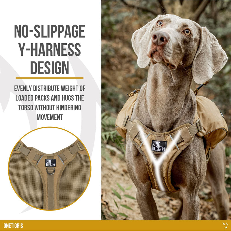 OneTigris Y-Shaped Dog Backpack No Pull CAMLUS Dog Saddle Bag with D-Rings, Lightweight Dog Pack Hiking Gear for Dogs Hunting Camping Travel L Brown - PawsPlanet Australia