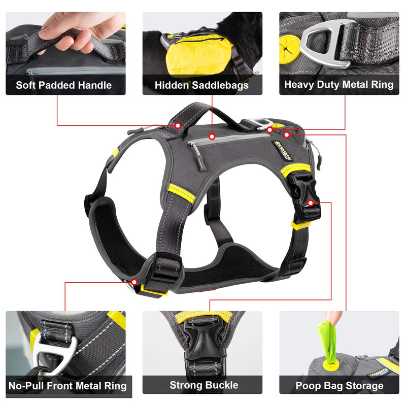 Fida Dog Harness, Multi-Functional No-Pull Pet Vest Harness with Saddle Bags Backpack, Front Leash Clip, Adjustable Soft Padded Reflective No-Choke Dog Vest Heavy Duty for Large Dog, L, Black Large (Neck:18"-26";Chest:27"-34") - PawsPlanet Australia