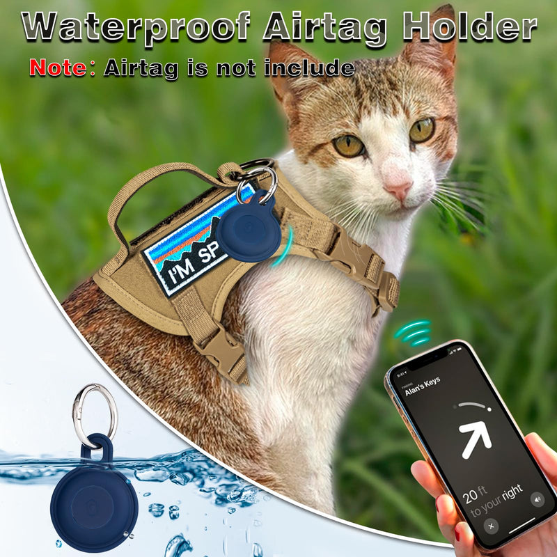 Tactical Cat Harness and Leash Set for Walking, Adjustable Escape Proof Pet Vest for Large Cat, Easy Control Breathable Vest with Handle?Molle Patches (Khaki+Leash, L) Khaki+Leash