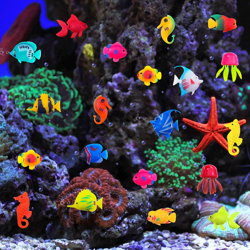 20 Pieces Artificial Moving Fishes Plastic Floating Fishes Lifelike Fish Ornament Aquarium Decorations for Fish Tank (Jellyfish and Seahorses) - PawsPlanet Australia
