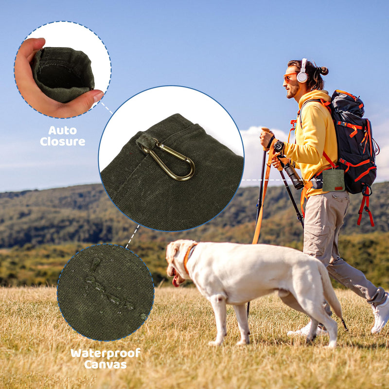 Dog Treat Pouch Training Kit, Small Puppy Treat Bag with Clip for Leash, Hands Free Auto Closure Pouches with Dog Clicker and Silent Whistle for Pet Training Olive Green - PawsPlanet Australia