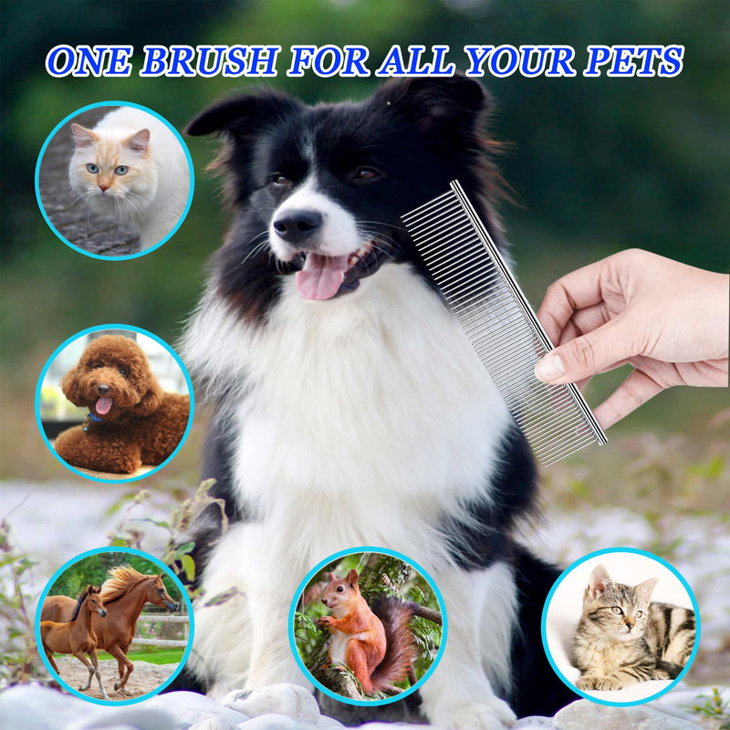 Dog Comb and Cat Combs Stainless Steel Teeth, Grooming Tool for Long & Short Hair, Dematting Comb for Dogs, Removes Tangles & Knots (Small and Large Silver) Small and Large Silver