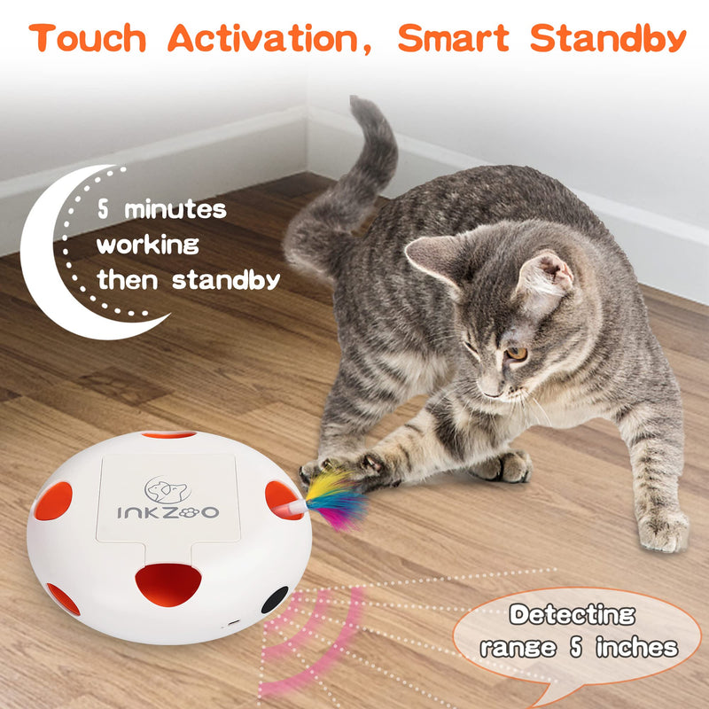 Cat Toys, Interactive Cat Toys for Indoor Cats, Ultra Fun Smart Interactive Kitten Toy, Automatic 7 Holes Mice Whack-A-Mole， USB Rechargeable, 4 Pieces Feather Refills (White) White - PawsPlanet Australia