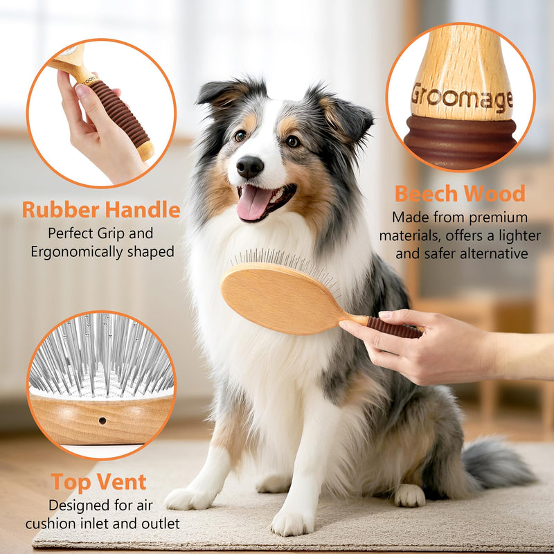 Dog Brush for Long Haired Dogs, 27mm Extra Long Metal Pin Dog Deshedding Brush and Comb Set, Short Haired Shedding Grooming Detail Pets Brush Set with Rubber Handle Set-3 Pcs - PawsPlanet Australia