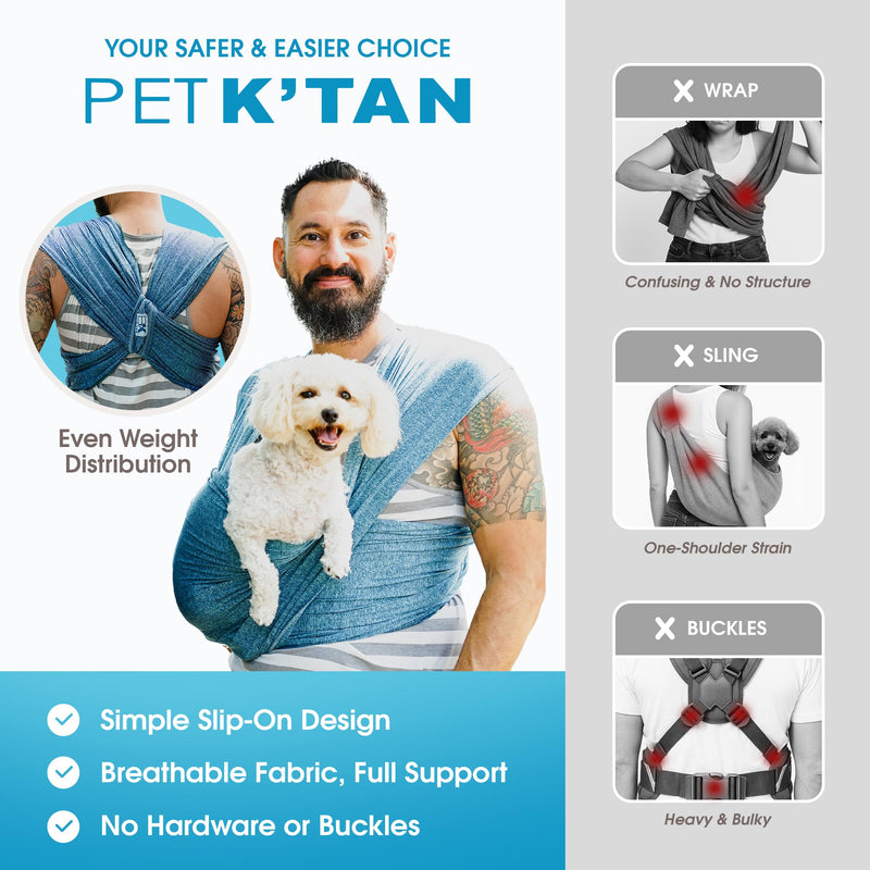 Pet K'tan Dog Sling Carrier: Hands Free for Small Dogs - #1 Pet Travel Accessory & Gift -Bond with New Puppy-Cats & Small Animals- Safe Durable Soft - Anti-Anxiety-Sized for the Human (see size chart) Large PawQuamarine - PawsPlanet Australia