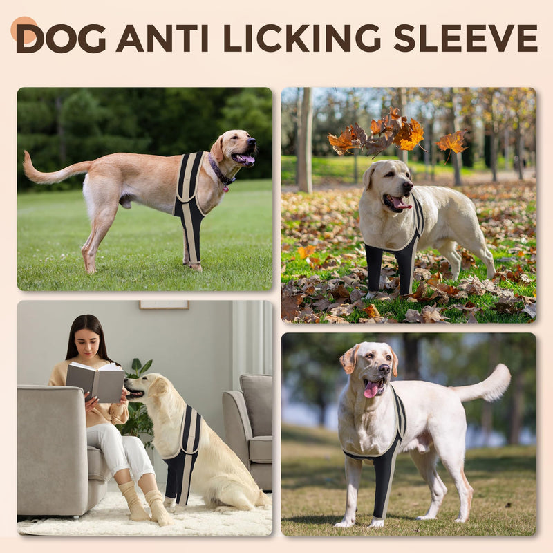 Dog Recovery Sleeve Front Leg Prevent Dog from Licking Wound, Dog Leg Sleeve is Made of Yoga Fabric, Dog Dleeve to Prevent Licking is Breathable, Suitable for Summer, Cone Collar Alternative L double leg black - PawsPlanet Australia
