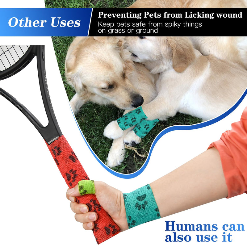 6pcs Vet Wraps, 2" Self Adhesive Bandage Wraps, Non-Woven Pet Wraps for Dogs Pet Animals & Ankle Sprains & Swelling (2", 6pcs, Paw Prints A) 6pcs 2" Paw Prints A - PawsPlanet Australia