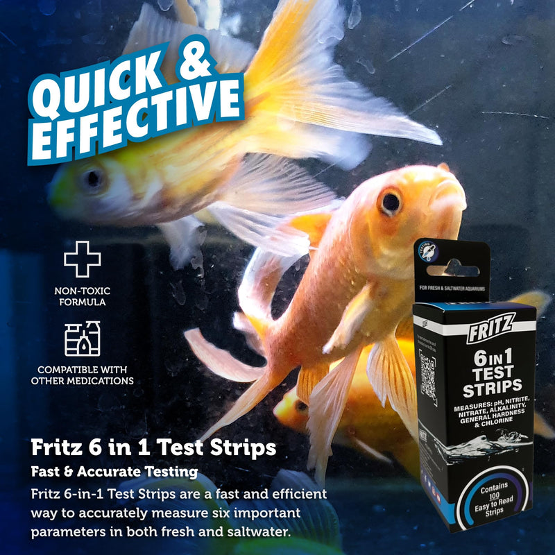 Fritz 6 in 1 Aquarium Test Strips - Monitor Nitrates, Nitrites, Water Hardness, Chlorine, Alkalinity and pH Level - 100 Count - PawsPlanet Australia
