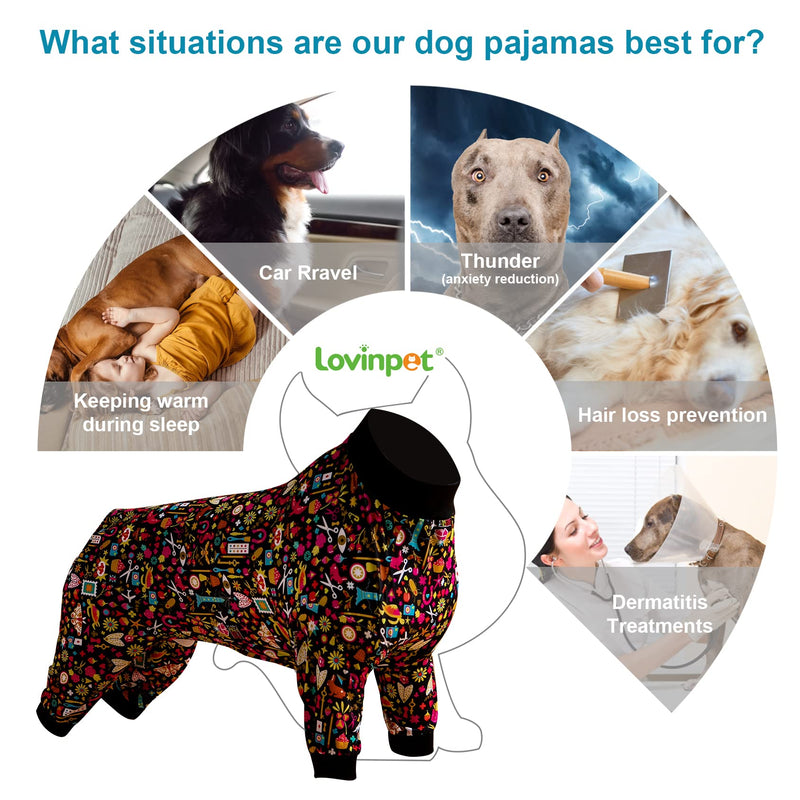 LovinPet Pet Pajamas for Pit Bulls, Full Coverage Dog Pjs with Black Trim, Decoupage Ink Print, Post Surgery Shirt, UV Protection, Pet Anxiety Relief Shirt, Large Dog Jammies, Pitbull Clothes, L Yellow Black - PawsPlanet Australia