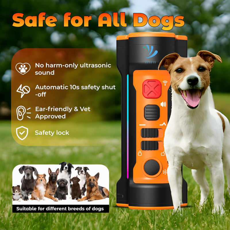 Ultrasonic Dog Bark Deterrent Device, 3x Training Modes 50ft Range with Flash Light & Comb, Stop Barking Dog Deterrent Device for Neighbors Dogs, Anti Barking Puppy Training Tool for Indoor Outdoor