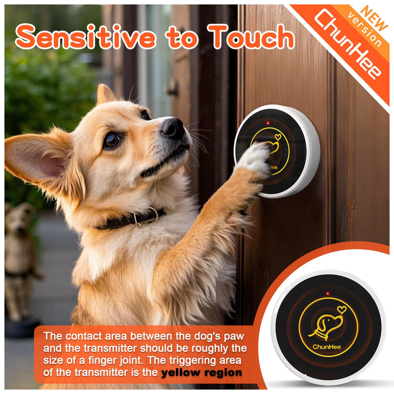 ChunHee Dog Door Bell, Smart Dog Doorbell for Potty Training to Go Outside, Dogs Bells for Doggie to Ring to Go Potty Train with Customized Ringtones Adjustable Volume, 1 Dog Button 1 Receiver & 1 Dog Buttons - PawsPlanet Australia