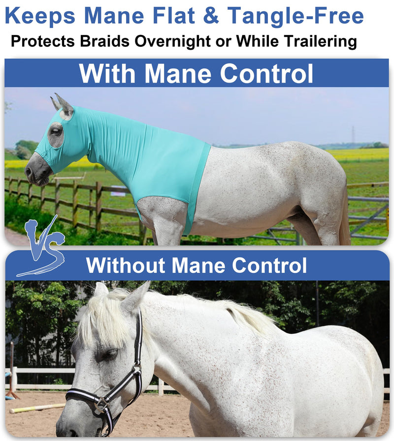 Horse Slinky Hood with Zipper, Stretch Spandex Sleazy Hood for Mane Protection, Breathable Horse Neck Cover for Show Prep, Braids Saver, Sleek Grooming Under Blanket Use Turquoise Large - PawsPlanet Australia
