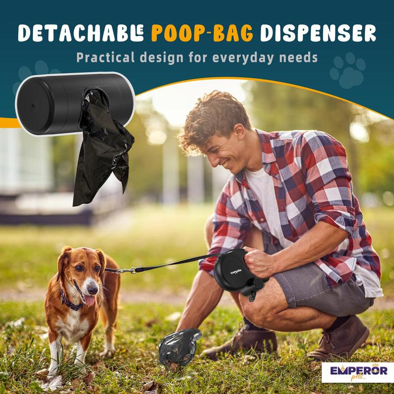 Emperor Pets 26 ft Retractable Dog Leash Black - Heavy Duty Retractable Pet Leash with Anti-Slip Grip for Medium to Large Dogs up to 110 lbs -Aura BB26 26 ft (8m) - PawsPlanet Australia
